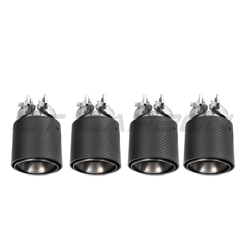 BMW G90 M5 and G99 M5 Touring 2024 carbon fiber exhaust tips by CT Carbon, featuring sleek black finish and precise fitment.