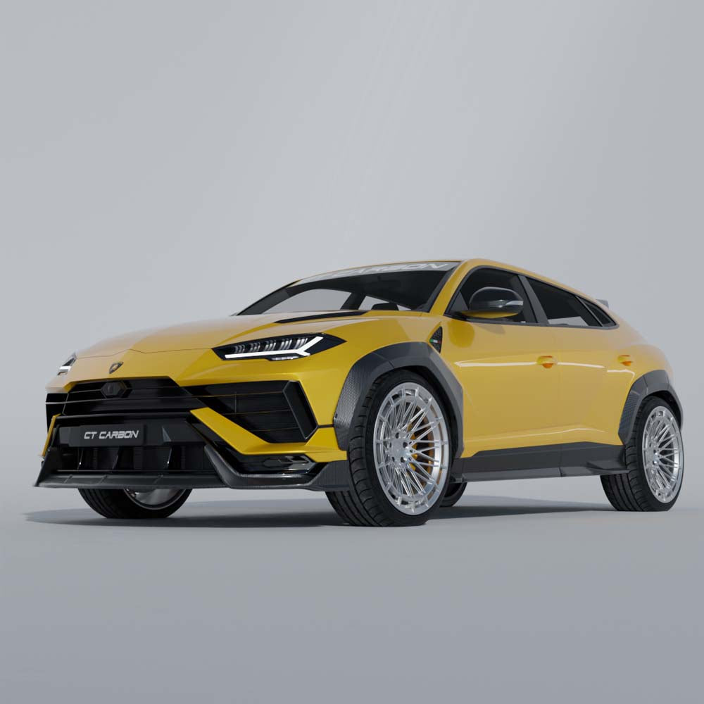 Lamborghini Urus S full carbon fibre kit by CT Carbon, showcasing sleek carbon fibre exterior components on the vehicle.