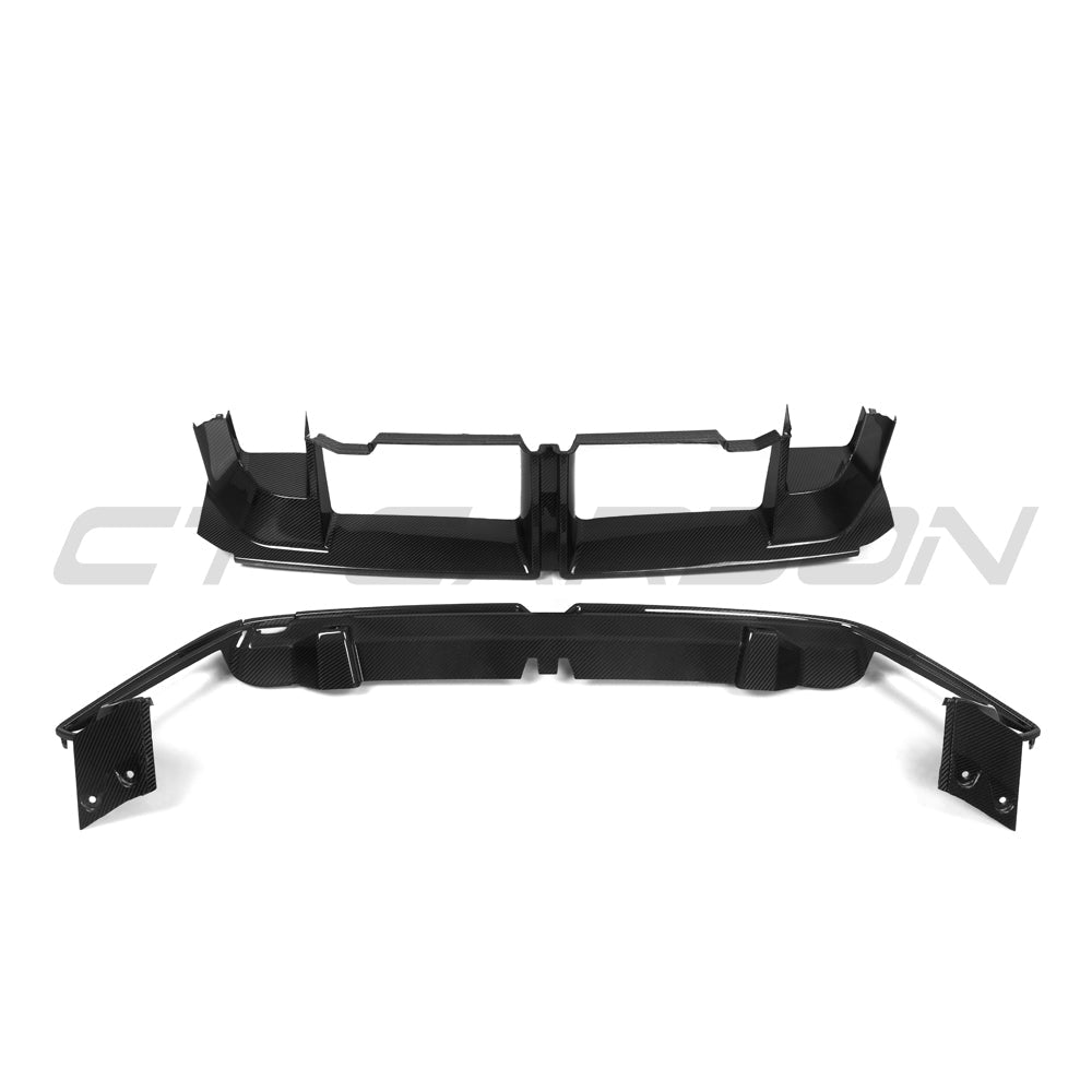 Carbon fiber front bumper middle trim for BMW G90 M5 and G99 M5 Touring 2024 from CT Carbon, showcasing sleek, textured finish.