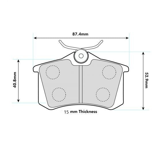 Volkswagen Corrado rear performance brake pads by PBS, showing black friction material and metal backing plates.