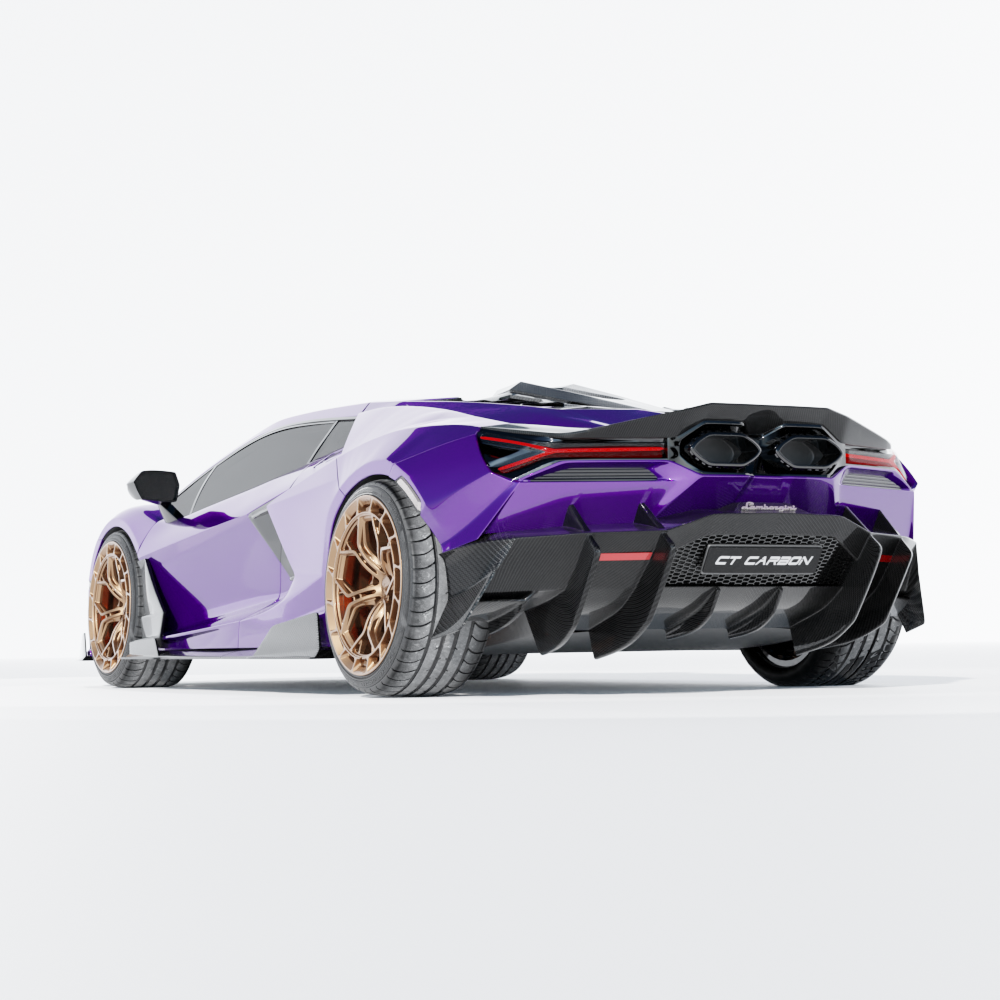 CT Carbon Lamborghini Revueltto matte carbon fiber rear diffuser showcasing sleek, aerodynamic design for high-performance sports cars.