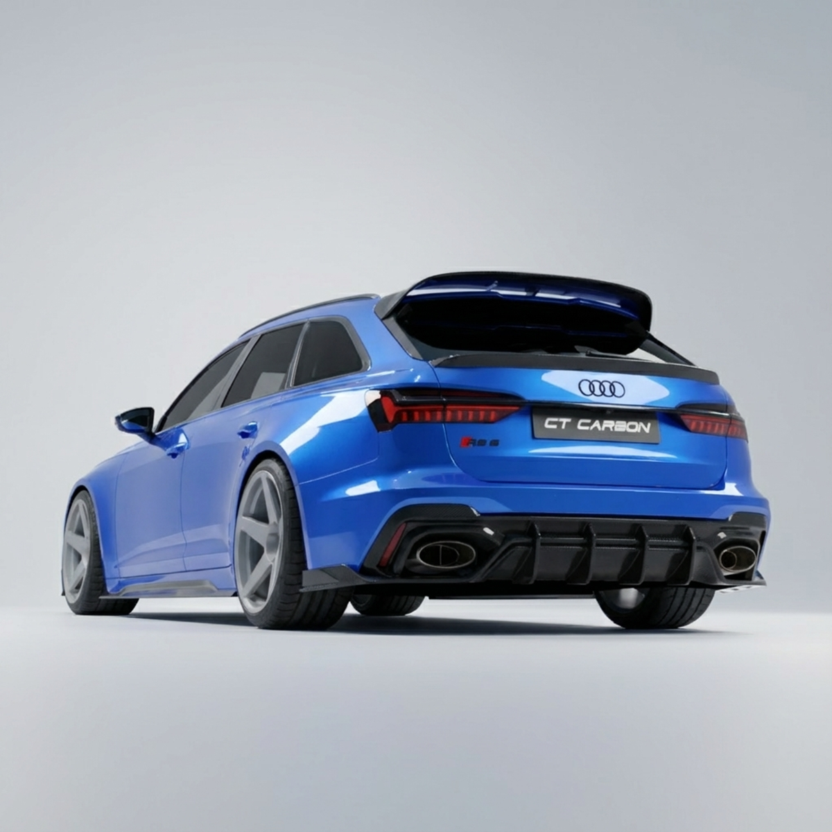 CT Carbon RS6 C8 Avant spoiler in carbon fibre with V2 design, mounted on the rear of an Audi RS6 C8 Avant.