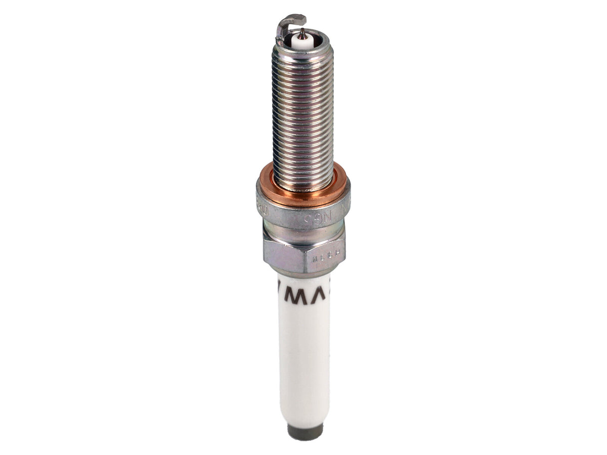 Genuine Porsche spark plug for Porsche 718 GT4 and GT4 RS, showing the metal tip and ceramic insulator.