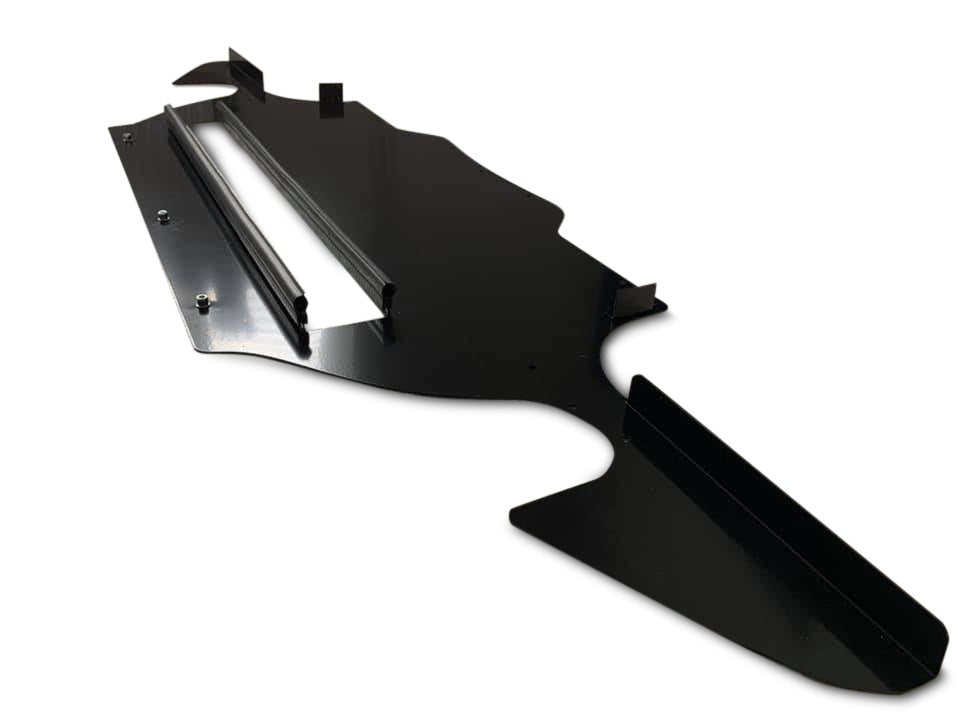 PINNACLE BMW E9X M3 aluminium undertray showing sleek, lightweight design with mounting points for performance vehicle aerodynamics.