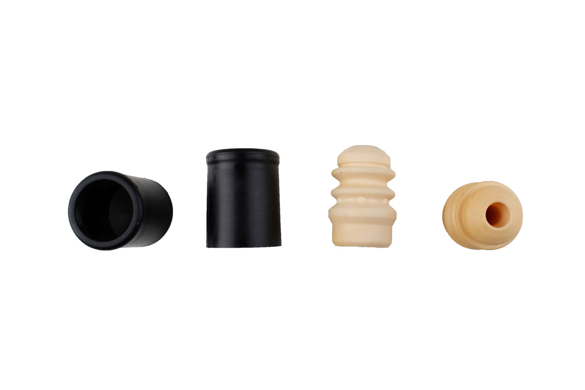 Bilstein B1 front bump stops and dust covers for Audi A4 (8D, 8E) shown in the image.