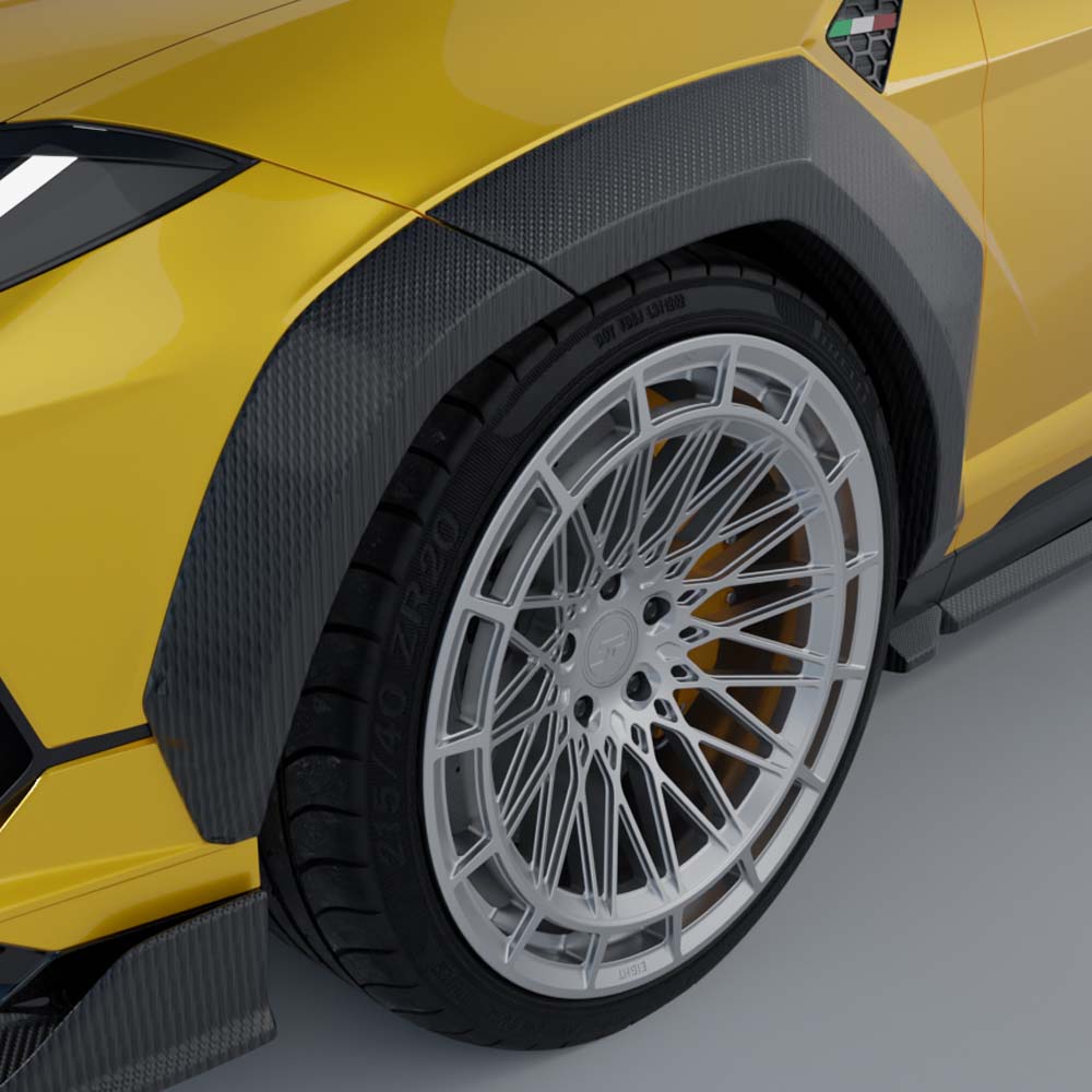 Lamborghini Urus S full carbon fibre kit by CT Carbon, showing sleek carbon fibre parts for vehicle customization.