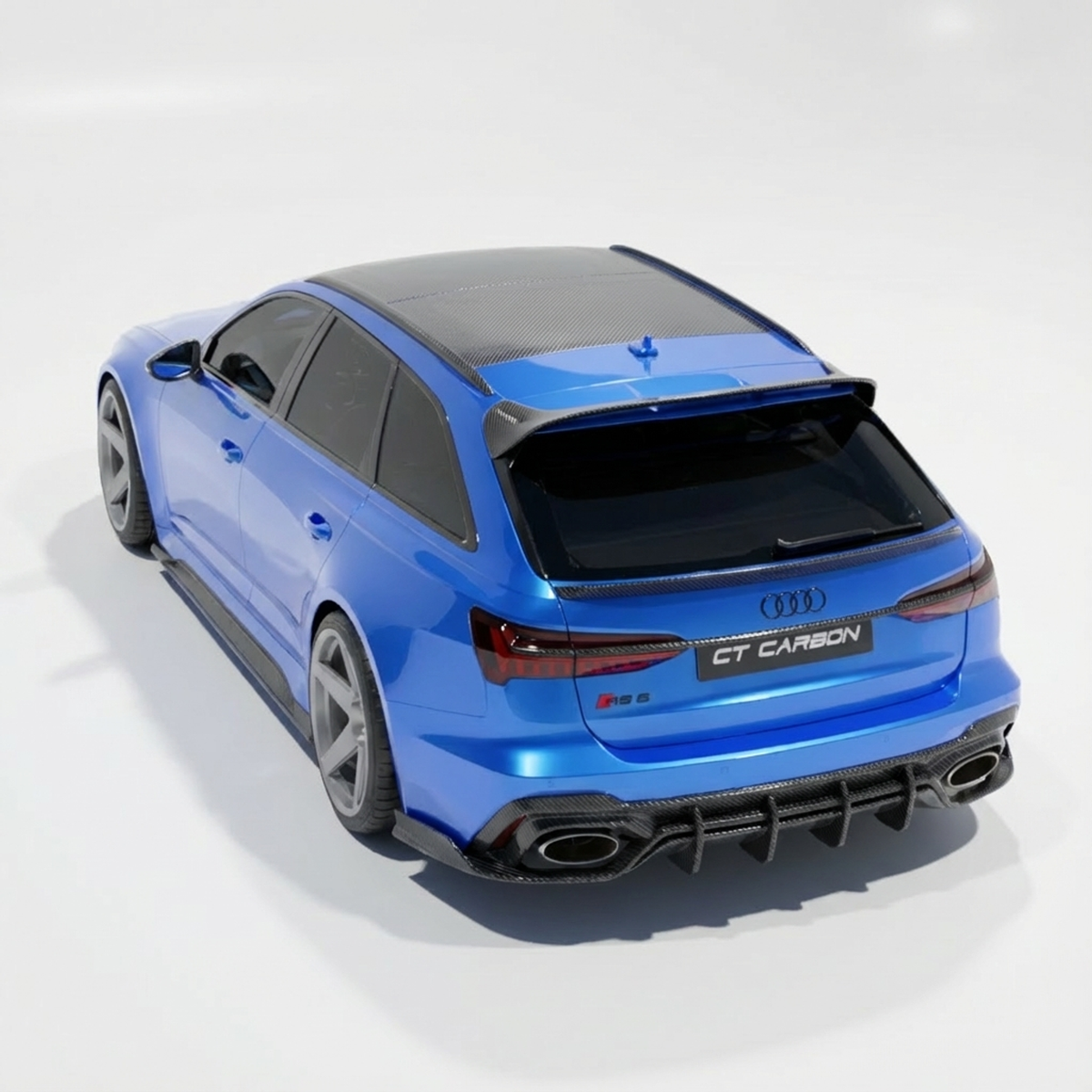 Audi RS6 C8 Avant carbon fibre spoiler by CT Carbon, showing the sleek, aerodynamic design on the vehicle's rear.