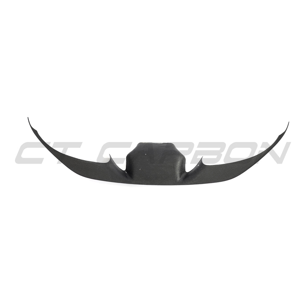 CT Carbon Ferrari F8 2019-2023 front bumper carbon fiber splitter trim, showcasing sleek aerodynamic design and high-quality craftsmanship.