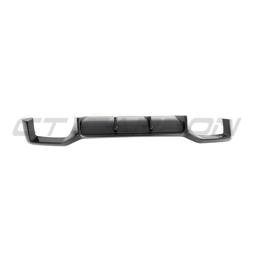 BMW G02 X4 and F98 X4M LCI carbon fibre diffuser by CT Carbon, showcasing sleek black carbon fiber finish and aerodynamic design.
