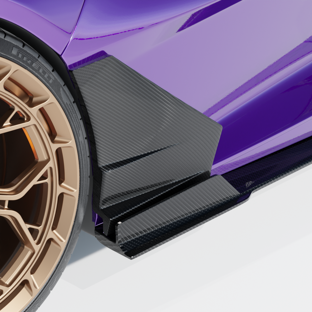 Lamborghini Revuletto matte carbon fiber side skirts by CT Carbon on a sports car, showcasing sleek, textured design.