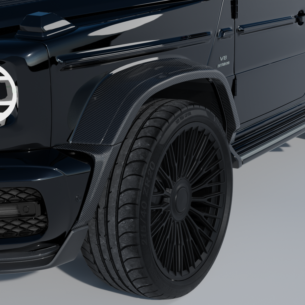 Mercedes-Benz G63 W463 2018-2024 full carbon fiber wide arch kit by CT Carbon, showing the sleek, textured carbon fiber finish.