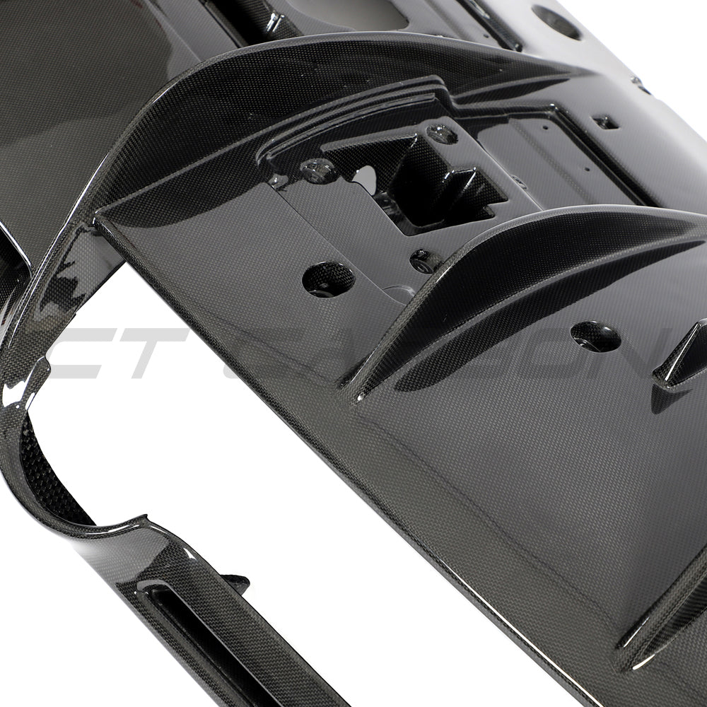 CT Carbon Ferrari F8 2019-2023 carbon fiber diffuser, showcasing sleek design and precise fit for high-performance sports cars.