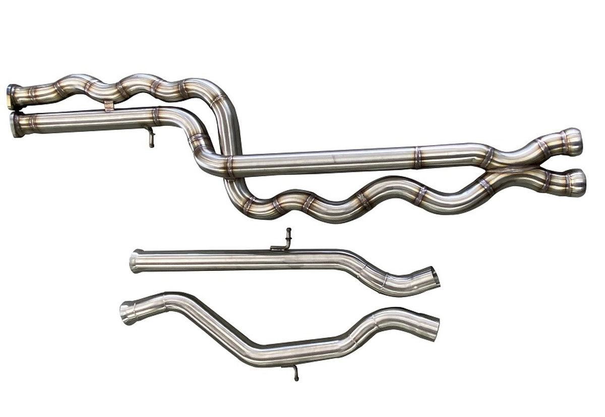 Active Autowerke BMW F87 F80 F82 equal length mid pipe center section for M2, M3, M4 models, stainless steel exhaust component.
