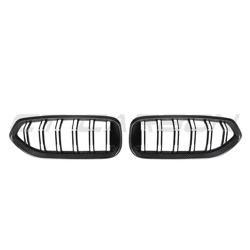 BMW Z4 G29 2018-2022 CT Carbon double slat carbon fibre grille installed on front of the car showing sleek black design
