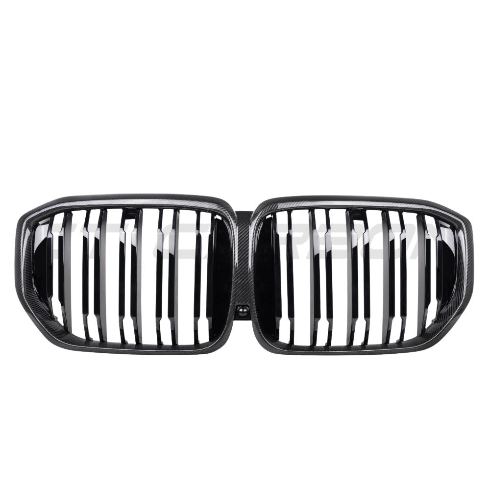 BMW X5 G05 F95 X5M 2019-2022 CT Carbon pre-preg carbon fibre grille with double slats, mounted on vehicle front.