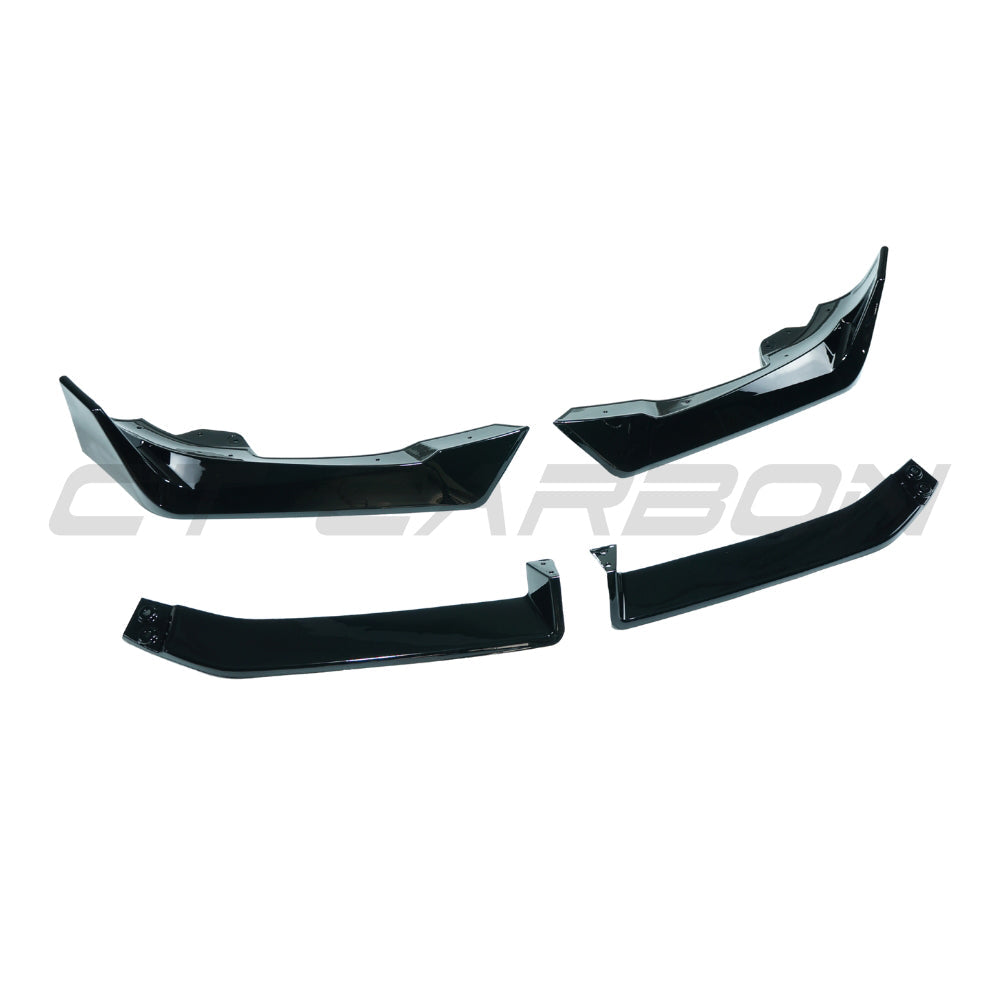 BMW X6 G06 2023+ LCI CT Carbon gloss black splitter front view, showcasing sleek aerodynamic design and high-quality construction.