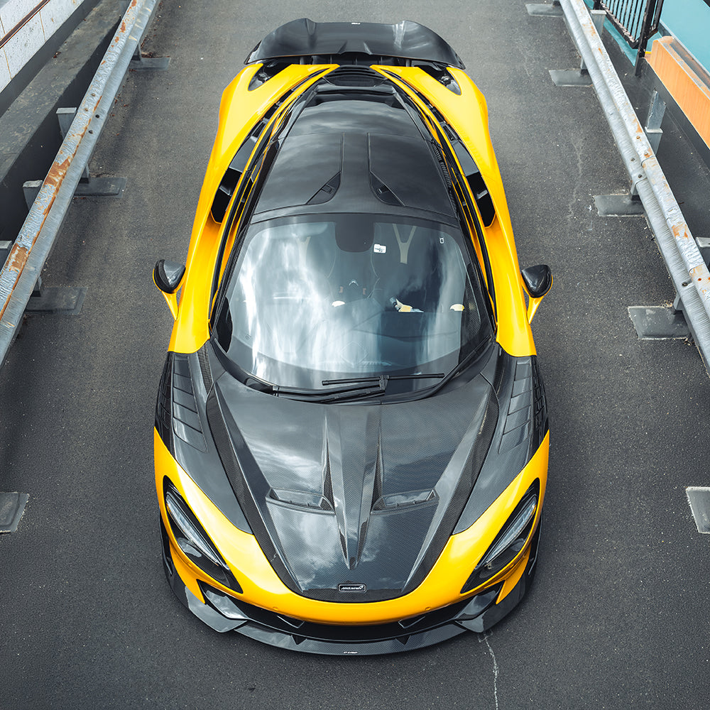 CT Carbon McLaren 720S carbon fibre front fenders showing sleek, lightweight design with detailed carbon fiber texture.