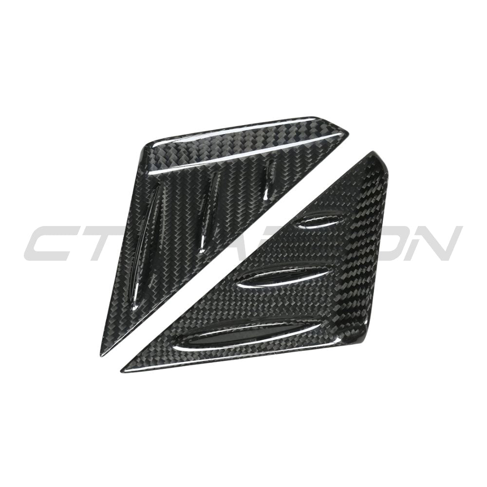 CT Carbon Porsche 911 & Cayman carbon fibre pillar trim accessory showing sleek black finish and precise fit on vehicle pillars.