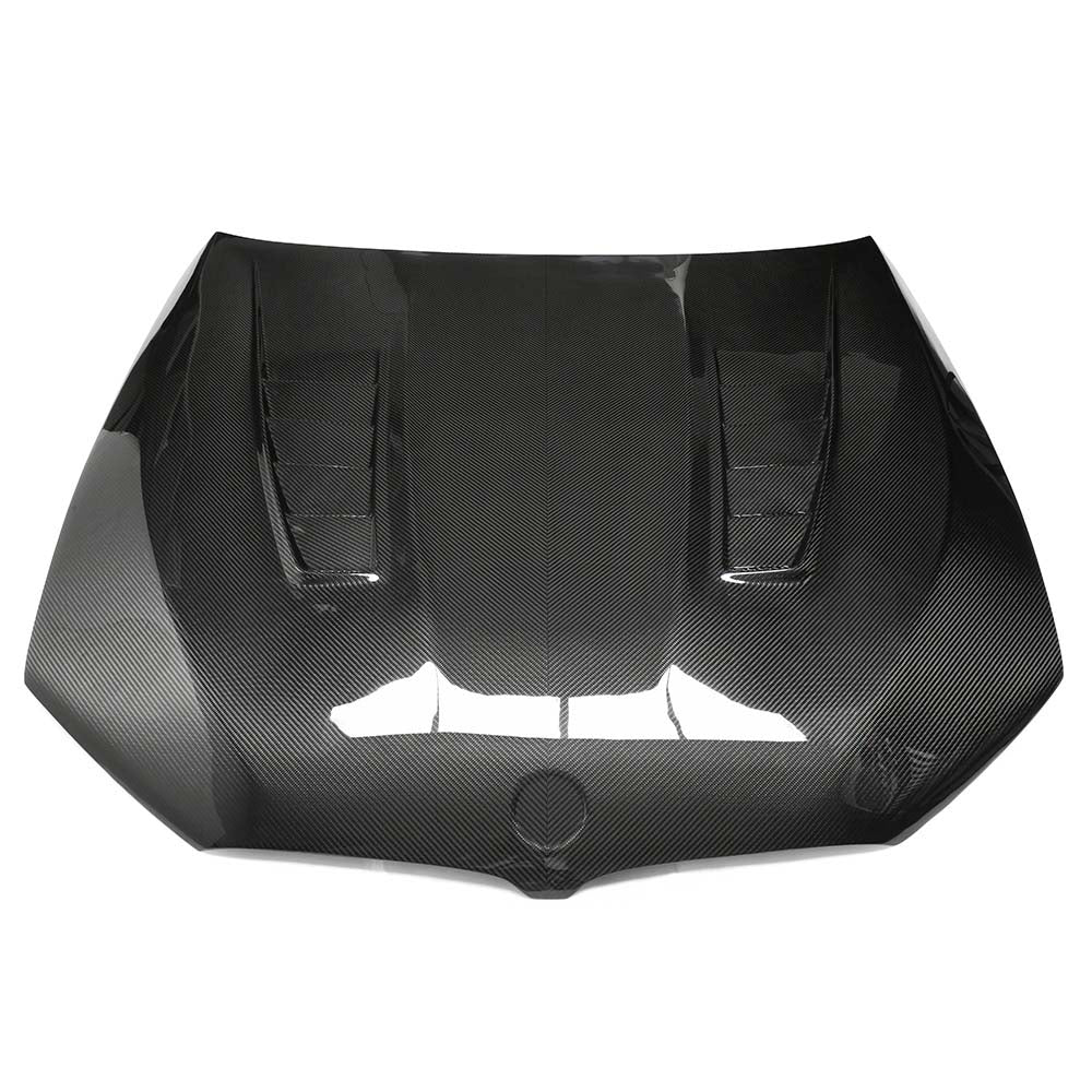 BMW F90 M5 and G30 5 Series dry carbon fiber bonnet by CT Carbon, showcasing lightweight, high-performance automotive hood.