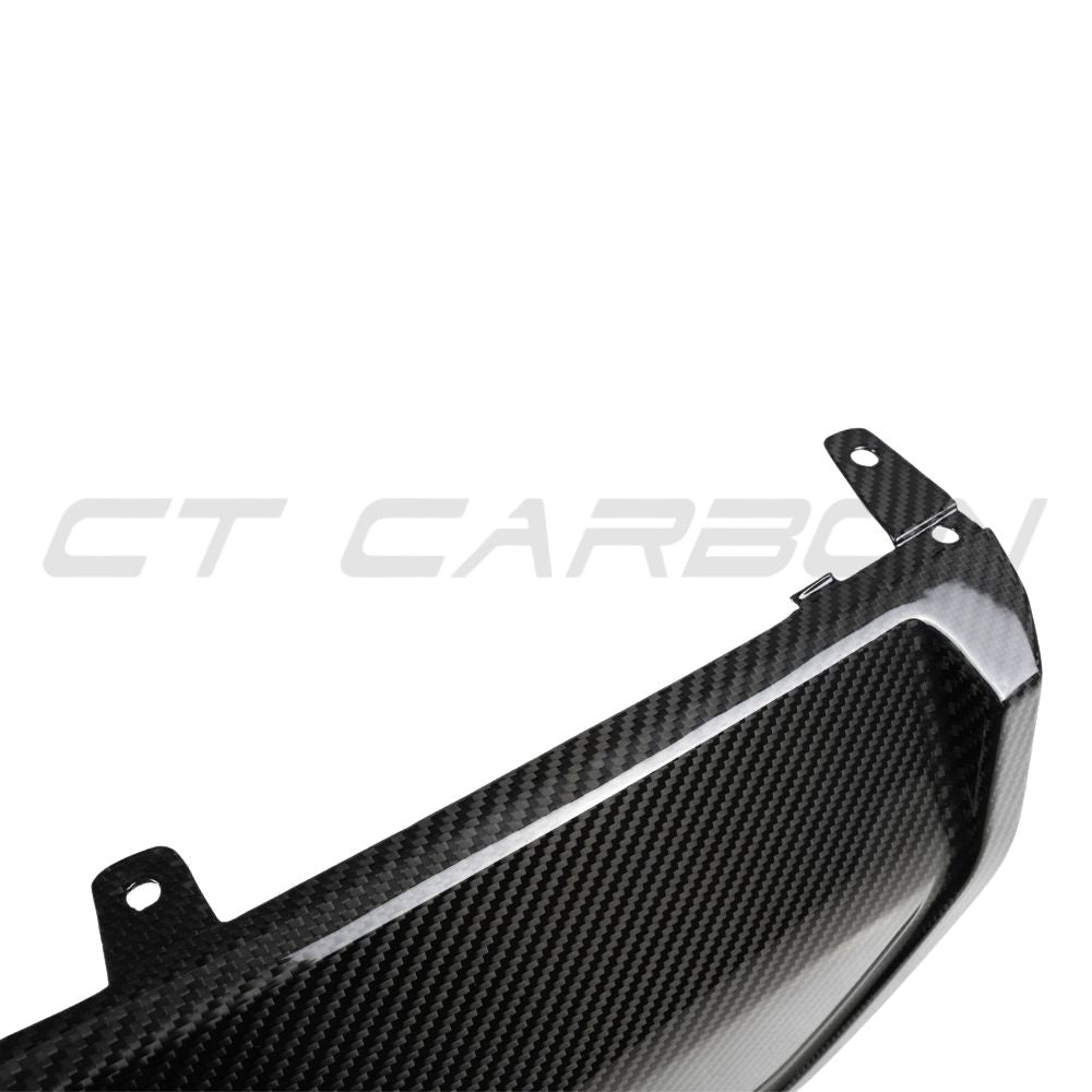 BMW 3 Series G20/G21 2022+ LCI carbon fiber diffuser with round tips by CT Carbon, showcasing sleek aerodynamic design.
