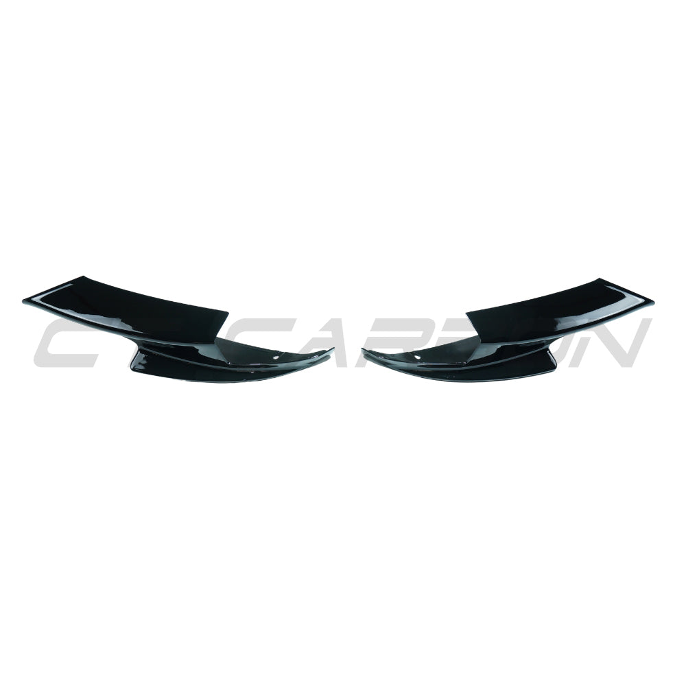 Gloss black BMW M3 E90/E92 splitter by CT Carbon, designed for the 2007-2013 model, showing the sleek aerodynamic corner splitters.