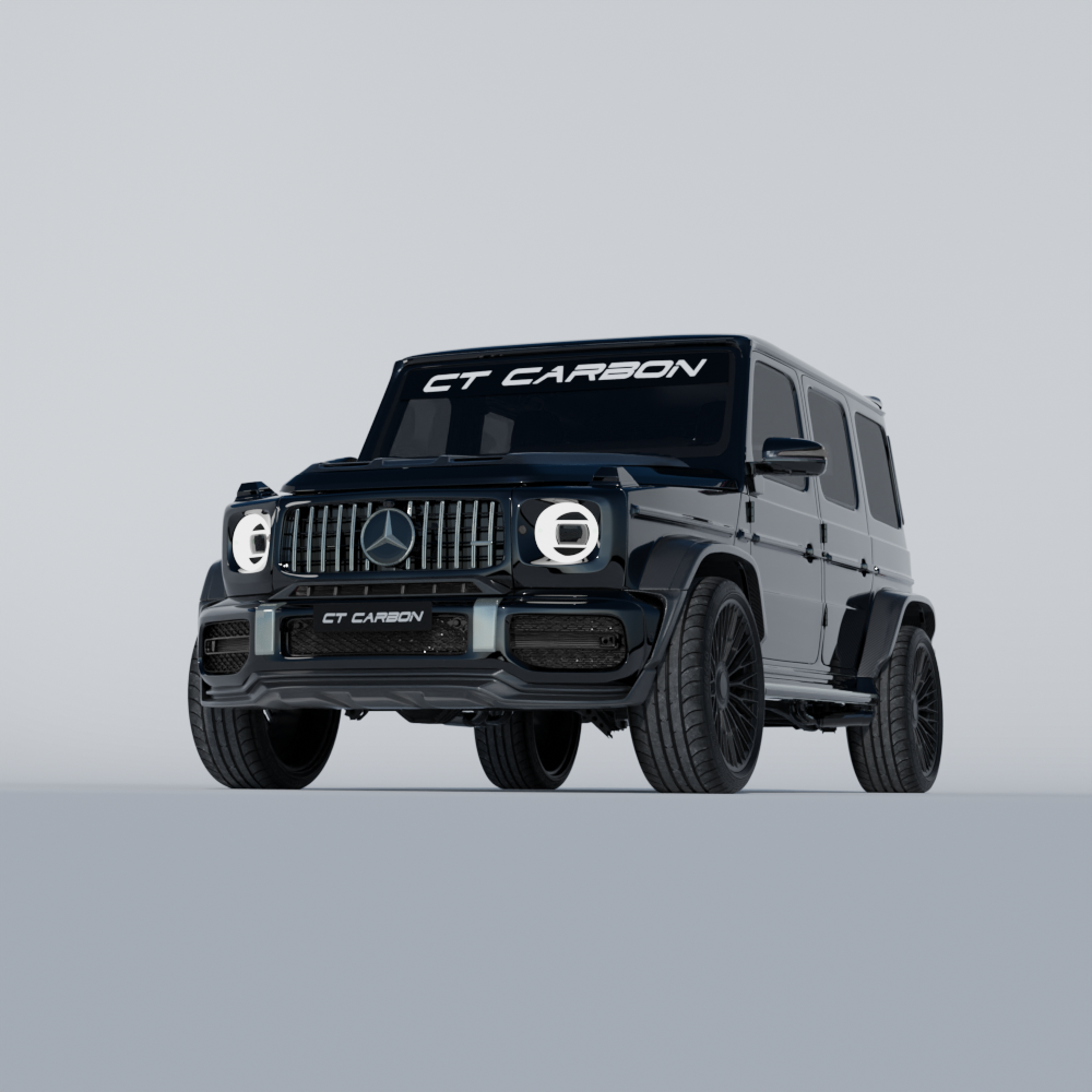 CT Carbon Mercedes-Benz G63 W463 wide arch kit in full carbon fiber, featuring sleek design and wide wheel arches.