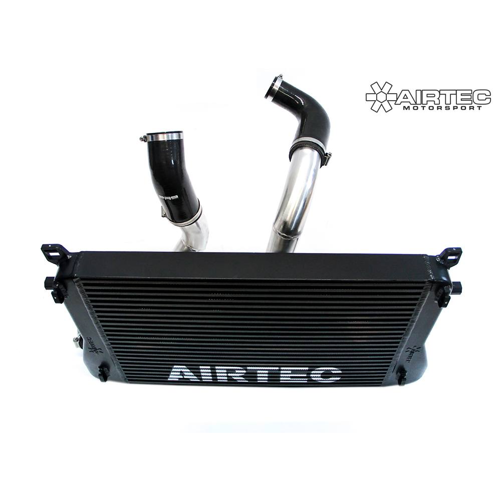 Airtec Motorsport EA888 MQB platform intercooler and big boost pipe hoses, showcasing durable silicone connections and high-performance design.