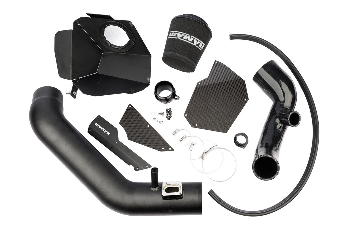 Ramair performance foam induction kit with carbon lid for BMW 135i, 235i, and M2 N55 engines, featuring air filter and intake components.