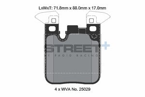 Pagid rear brake pad set for BMW M135i, M235i, 340i, and more, showing the brake pads with packaging and mounting hardware.
