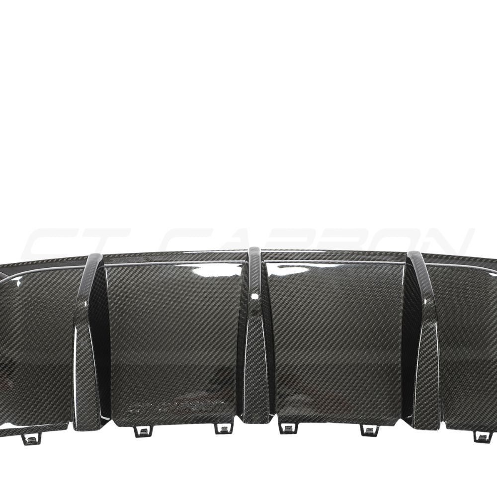 CT Carbon Audi RS3 8Y 2022-2024 saloon carbon fibre diffuser V1, showcasing its sleek design and textured finish.