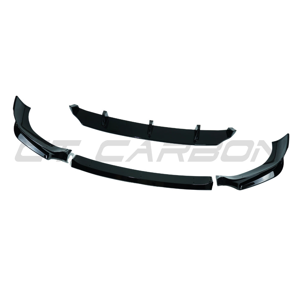 BMW X6 G06 2019-2022 CT Carbon gloss black splitter V2 installed on front bumper, showcasing sleek aerodynamic design.