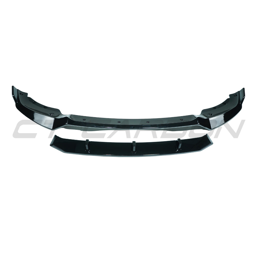BMW X6 G06 2020-2023 CT Carbon gloss black splitter V1 installed on front bumper, showcasing sleek aerodynamic design