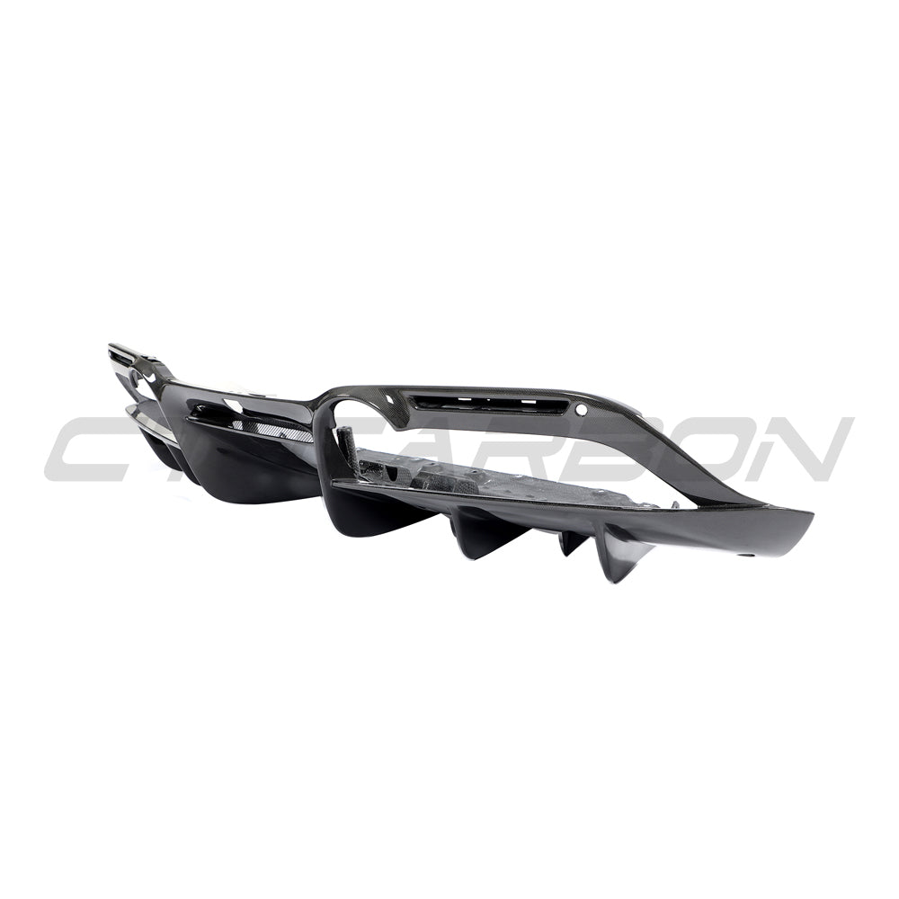 CT Carbon Ferrari F8 2019-2023 carbon fibre diffuser, showcasing sleek aerodynamic design and high-quality craftsmanship.