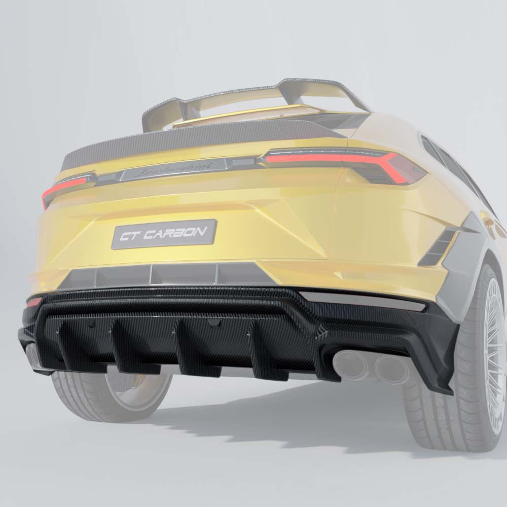 Lamborghini Urus S full carbon fiber body kit by CT Carbon, showing detailed carbon fiber components on the SUV.