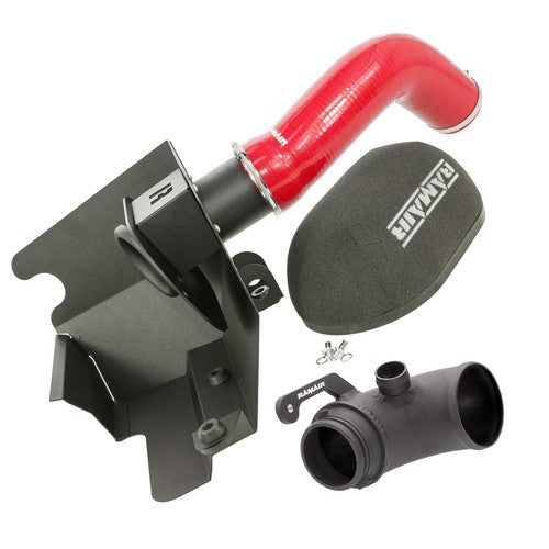 Ramair heat shield intake kit with turbo elbow and red intake hose for VW MK7 Golf GTI, Audi S3, Seat Leon Cupra, and Skoda Octavia RS