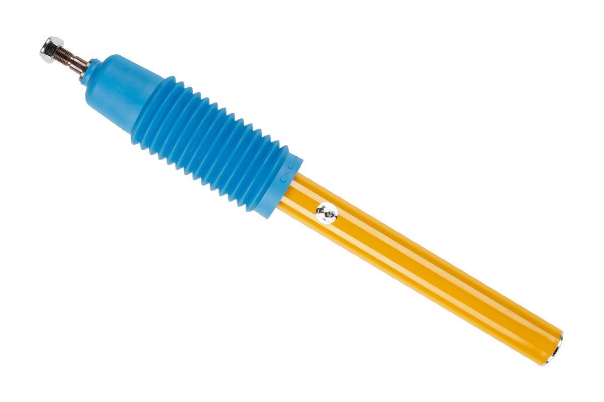 Bilstein B6 front shock absorber for Volkswagen Golf, Jetta, and Scirocco, showing the metallic shock unit with mounting components.