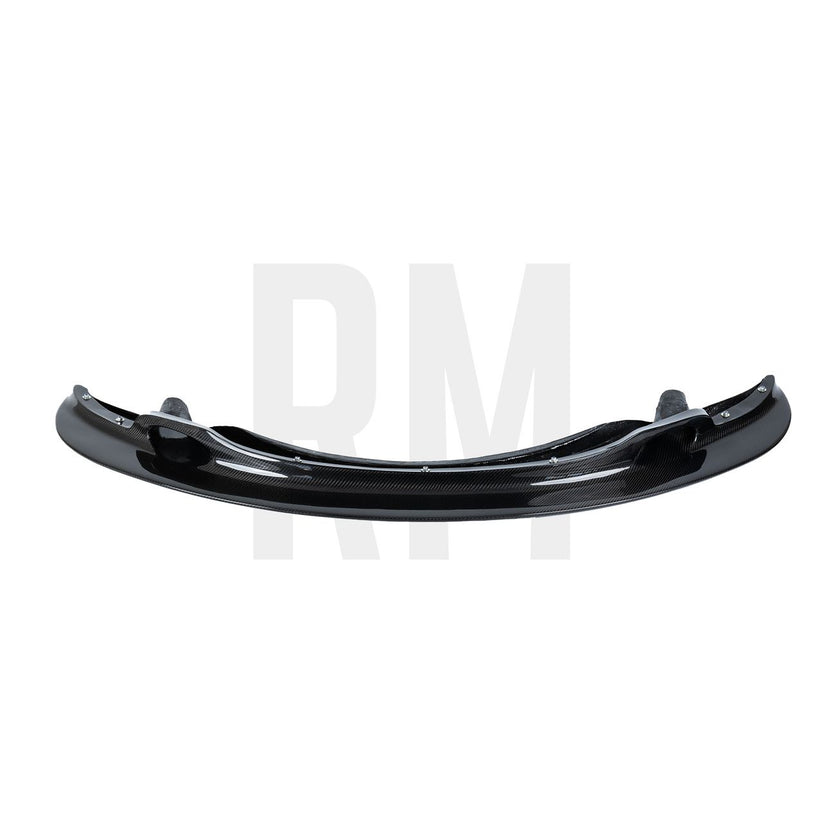 Ridgeline Motorsport E9X M3 GT4 V1 front splitter spoiler installed on a BMW E9X M3 for improved aerodynamics and sporty look.