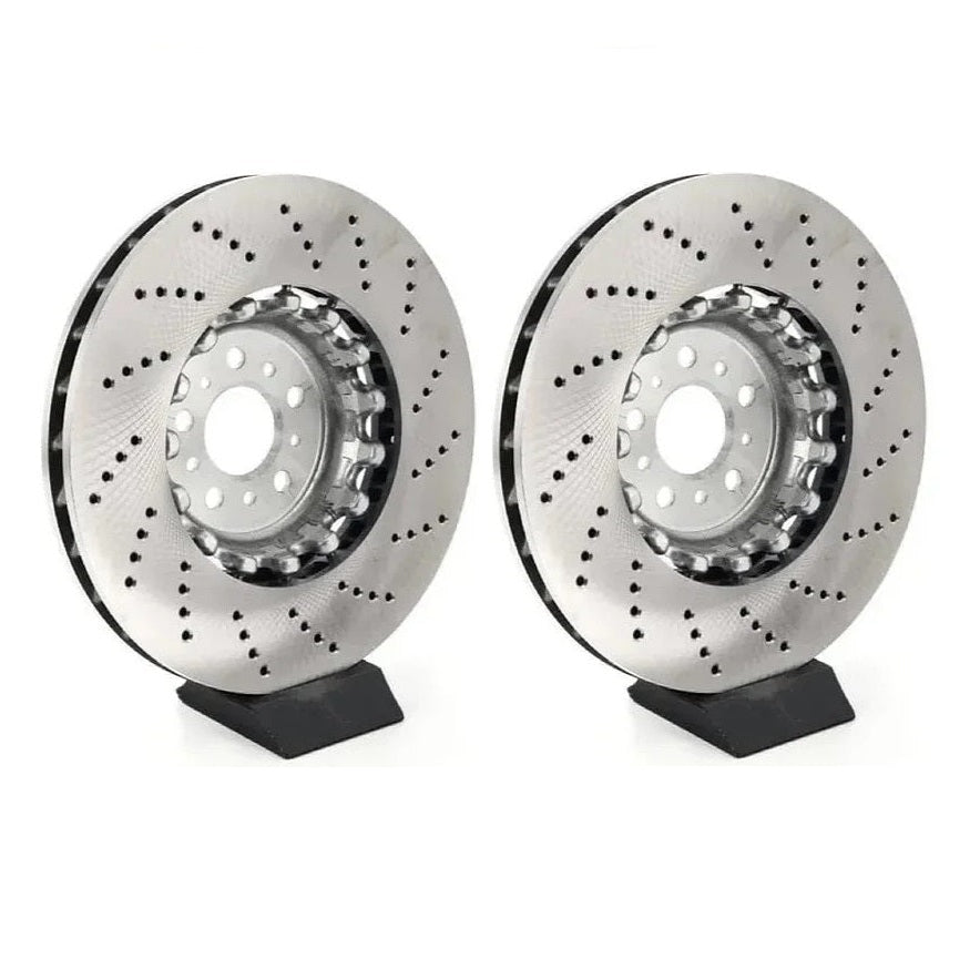 Genuine BMW G8 front brake discs, model 34107889661, showing the ventilated metal discs with mounting holes and smooth braking surface.