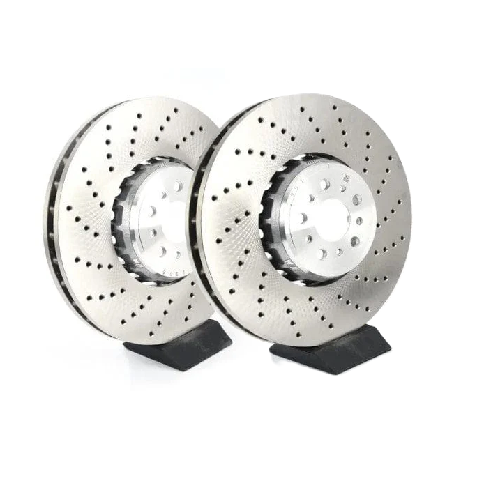 Genuine BMW front brake discs pair for X3M, X4M, X5M, X6M models, showing shiny metal brake disc surfaces.