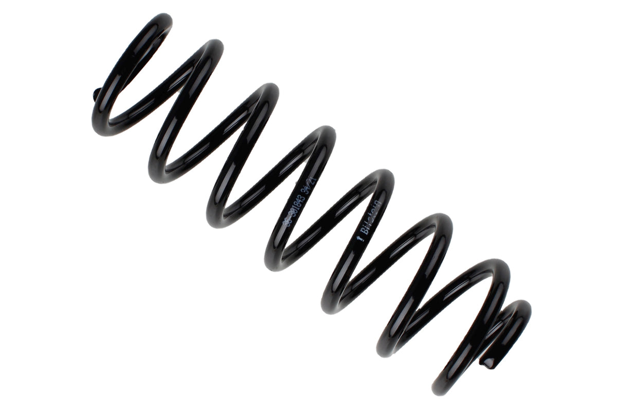 Bilstein B3 OE replacement coil springs for Audi A3 (8V), showing the black metal springs designed for vehicle suspension.
