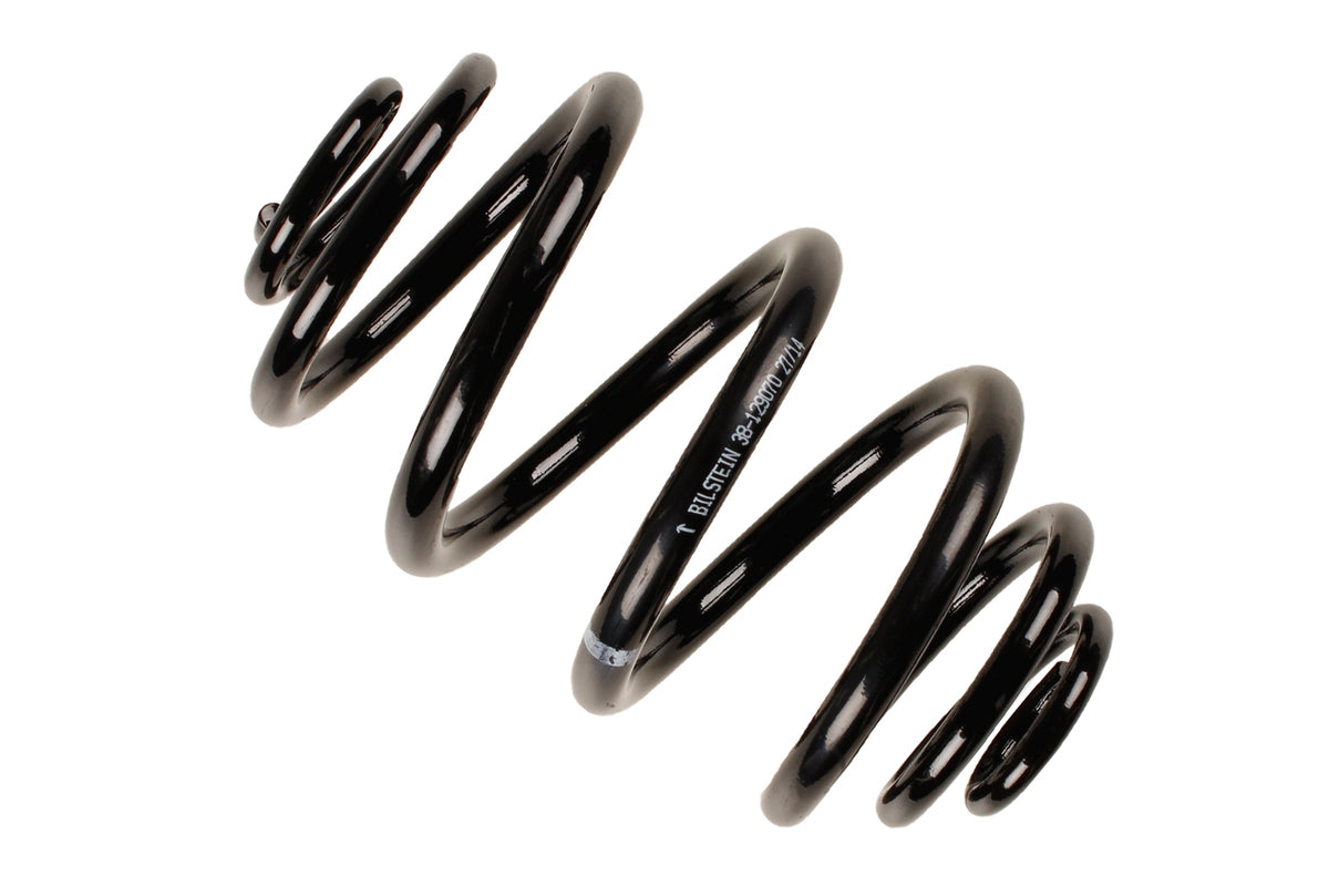 Bilstein B3 OE Replacement Coil Spring for BMW 3 Series E36, model 38-129070, showing the black coil spring for suspension.