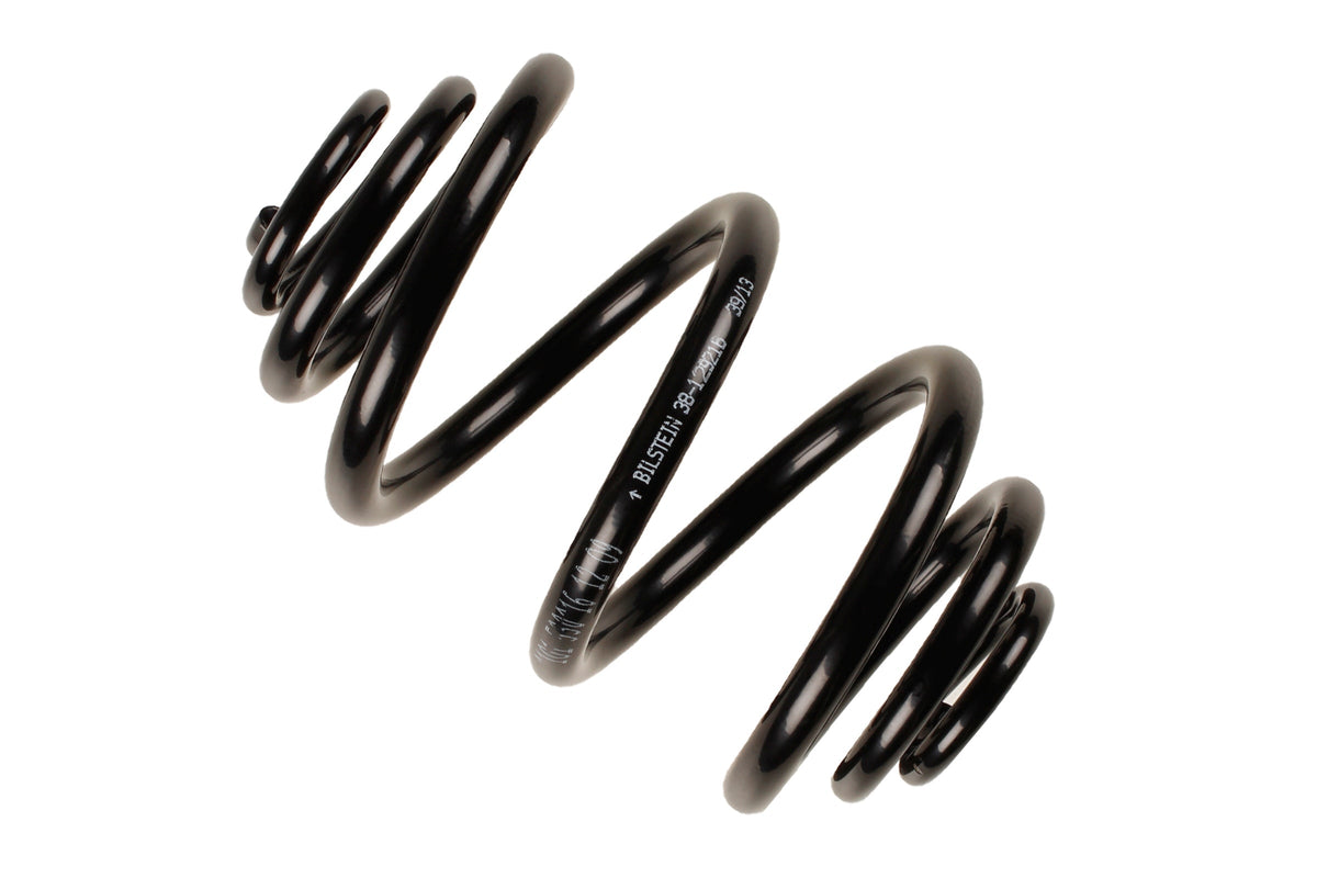 Bilstein B3 OE replacement coil spring for BMW 3 Series E46, part number 38-129216, showing a close-up of the spring.
