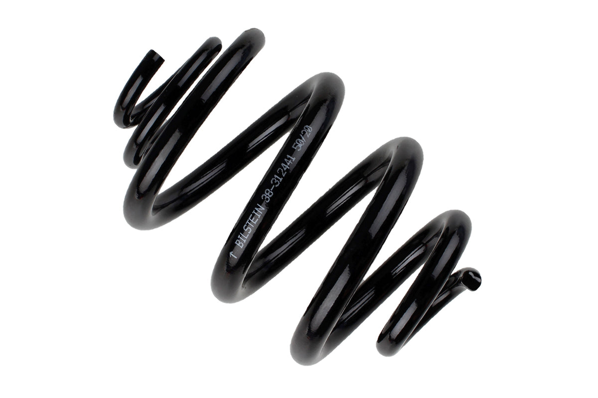 Bilstein B3 OE replacement coil springs for Volkswagen T5, 38-312441, showing the black metal springs with coil design.