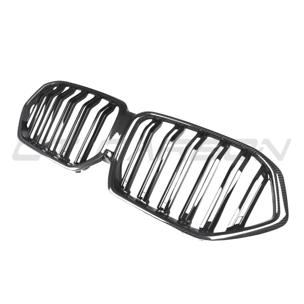 Carbon fiber grille for BMW X6 G06 & X6M F96 2019-2022 by CT Carbon, featuring double slat design and pre-preg construction.