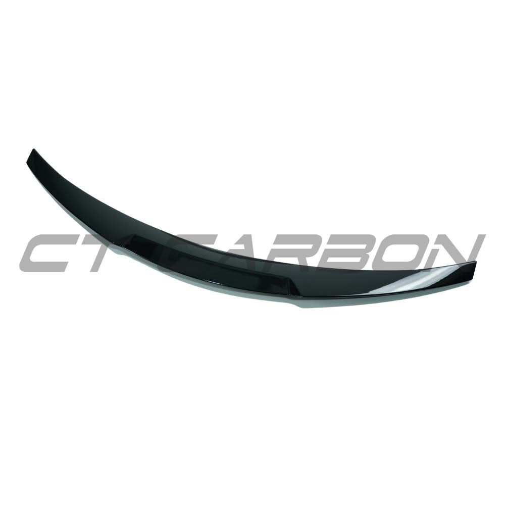 Gloss black BMW 1 Series E82 spoiler V2 by CT Carbon, showcasing the aerodynamic design on the car's rear.