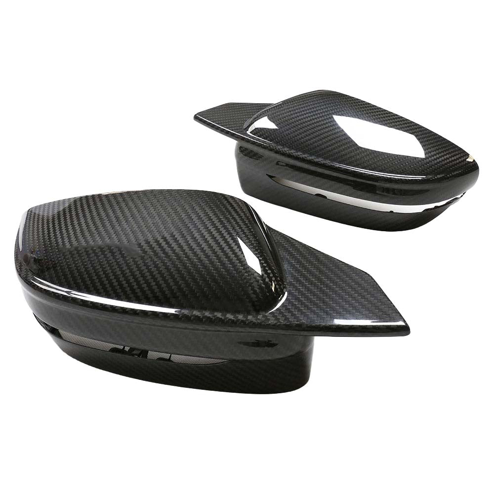 BMW G14/G15/G16 8 Series dry carbon fiber side mirrors by CT Carbon, showcasing sleek, lightweight racing-style mirrors.