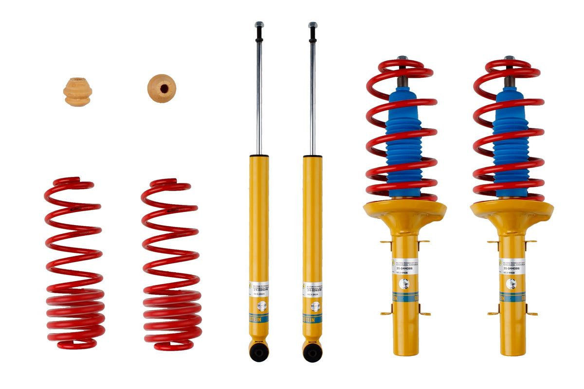 Bilstein B12 suspension kit for Volkswagen Bora (1J2) showing shock absorbers and coil springs in the kit.
