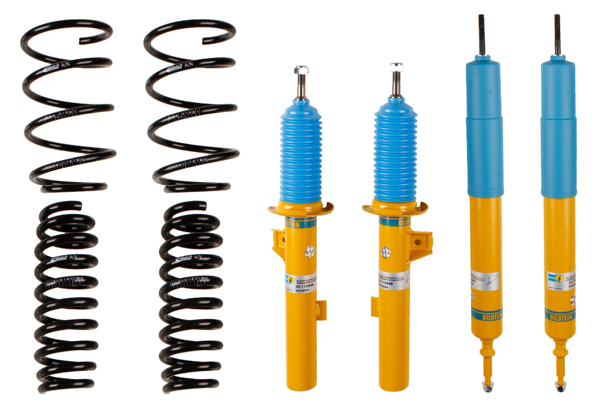 Bilstein B12 suspension kit for BMW 3 Series E90, showing shock absorbers and suspension components in the kit.