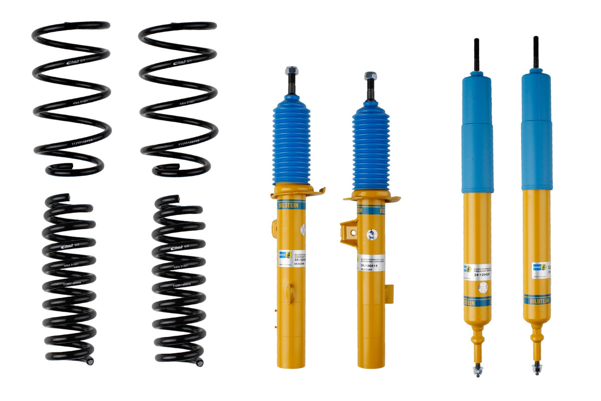 Bilstein B12 coilover suspension kit for BMW 3 Series Touring E91, showing assembled shock absorbers and coil springs.