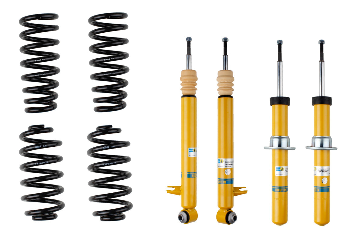 Bilstein B12 Coilover Suspension Kit for BMW X5 E70, showing shocks and springs installed on vehicle chassis.